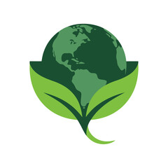 eco-friendly earth icon with green leaves symbolizing environmental conservation, sustainability, and protection of natural resources