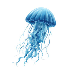 A Stunning Illustration of a Majestic Blue Jellyfish Floating Gracefully in the Ocean, Capturing Its Ethereal Beauty and Natural Elegance in Vibrant Detail