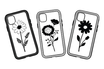 Stylish black and white phone cases featuring floral designs of daisies and other beautiful blossoms for modern aesthetics