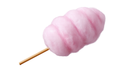 Pink cotton candy isolated on transparent background with stick sweet treat