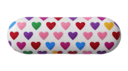 Colorful heart pattern pill isolated on transparent background with vibrant design