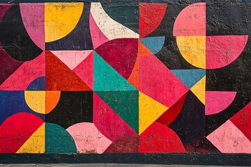 Fototapeta premium Colorful Geometric Mural Wall Art with Bright Shapes and Bold Colors for Creative and Artistic Interior Decoration