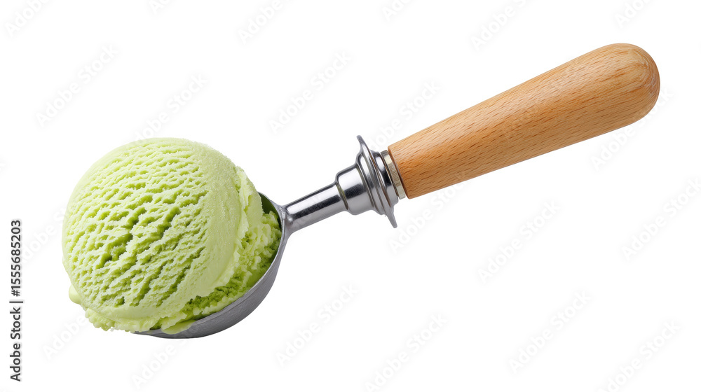 Aufkleber ice cream scoop with green ice cream isolated on transparent background with soft texture