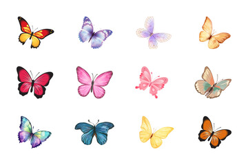 Colorful vector illustration set of isolated butterflies in various designs, perfect for summer and spring nature collections
