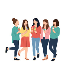 Obraz premium vector of a group of young women joking and drinking ice cream