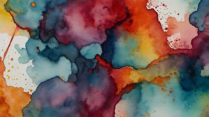 Abstract watercolor background showcasing fluid gradients of vibrant colors and artistic watercolor textures with unique shapes.