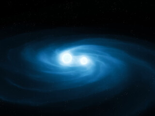 Colliding Neutron stars. Cosmic dance of pulsars. Merging of two stars in space.