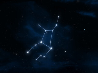 Virgo constellation in the night sky. Bright stars on a dark background. Astrological image of the zodiac sign.
