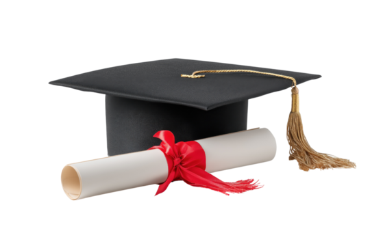Graduation cap with diploma, symbolizing academic achievement and success, Isolated on transparent Background