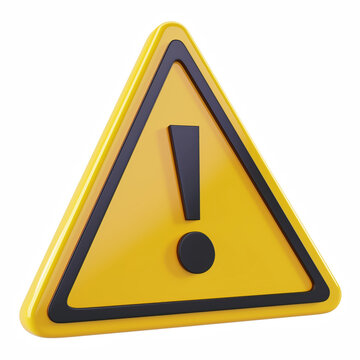 3D yellow warning triangle with exclamation mark isolated on transparent background