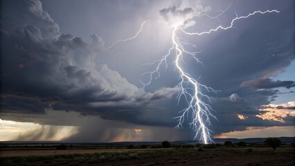 Isolated Storm Lightning Bolt Against Pure White Sky Background