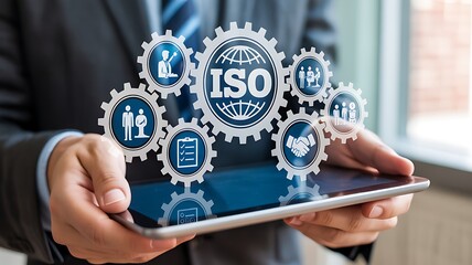Business process gears with iso certification concept corporate