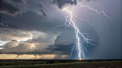 Isolated Storm Lightning Bolt Against Pure White Sky Background
