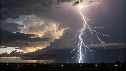 Isolated Storm Lightning Bolt Against Pure White Sky Background
