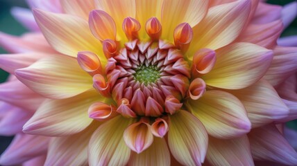 Obraz premium Close-up of vibrant dahlia flower with pink and yellow petals