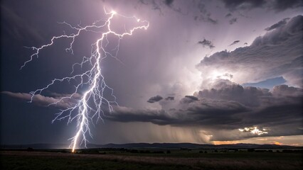 Isolated Storm Lightning Bolt Against Pure White Sky Background