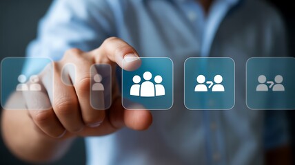 Hand touching digital interface with people icons finger