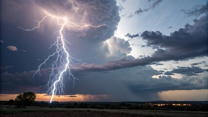 Isolated Storm Lightning Bolt Against Pure White Sky Background