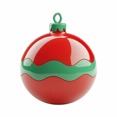 Obraz premium Red Christmas ornament ball with green stripe isolated on transparent background