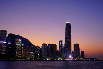 hong kong skyline at twilight