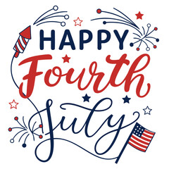 Happy fourth of july design with american flag, fireworks, and star decorations for celebration