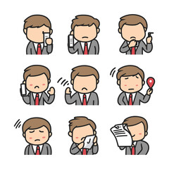 Fototapeta premium Set of cute cartoon businessman character expressions and emotions
