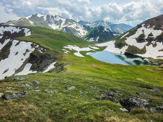Snowy range mountains and lake.