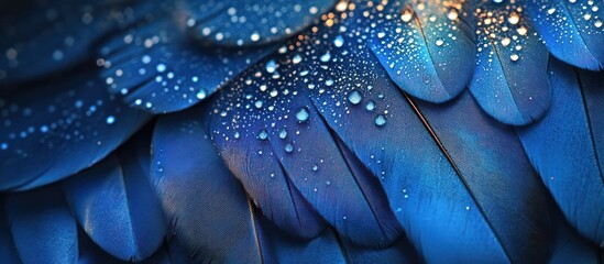 Obraz premium Close-up Blue Feathers with Water Drops
