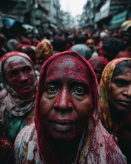 happy indian people celebrating holi festival together