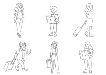 심플한 라인 벡터스타일의 관광객 인물일러스트 모음