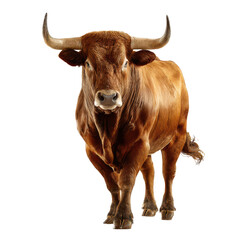 Close-Up Portrait of a Majestic Brown Bull with Strong Horns, Showcasing Its Power and Grace in a Stunning Monochrome Style