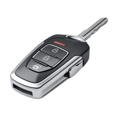 A Sleek Modern Car Key Fob Featuring Lock, Unlock, and Trunk Release Functions Alongside a Traditional Key for Added Convenience and Versatility