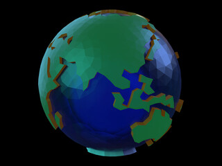 デフォルメされた地球のローポリゴン３Dイラスト