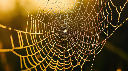 Celebrate awe-inspiring artistry of a spiderweb adorned with a glistening dewdrop