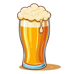 Glass of beer vector illustration in sketch style. Refreshing alcoholic drink image on isolated background. Bar and menu line art	
