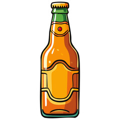 Beer bottle vector color illustration in sketch style. Low alcohol drink image on isolated background line art. Doodle engraving for bar and menu