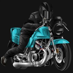 Blue and painted motorcycle. Isolated in black background, for t-shirt design, print. and for business purposes.