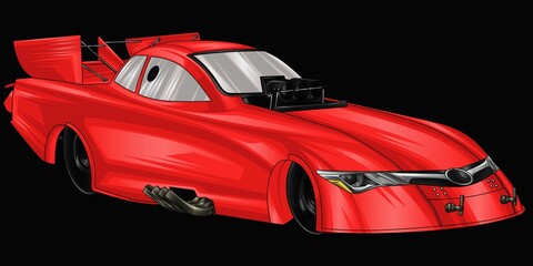 Naklejka premium Red and painted racing car. Isolated in black background, for t-shirt design, print. and for business purposes.