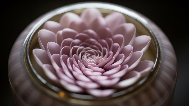 Delicate pink chrysanthemum in decorative vase close-up