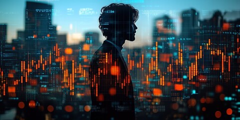 Double exposure image of businessman and stock chart