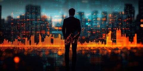 Double exposure image of businessman and stock chart