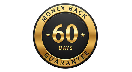 60 Days Money Back Guarantee Round Golden and Black Badge.