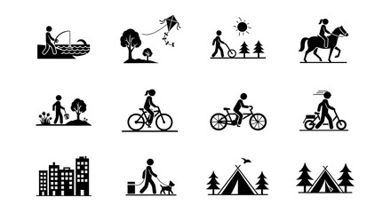 Black Silhouette of Person Riding Bicycle, Simple Icon, Isolated.