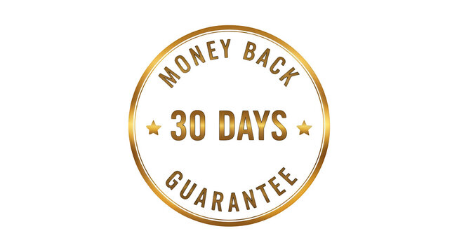 Gold Money Back Guarantee Badge with 30 Days Return Policy.