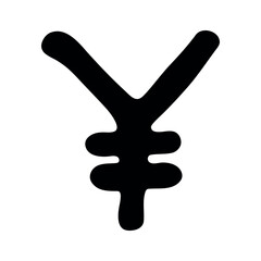 Hand drawn yen currency symbol. Brush stroke doodle. Single element for design