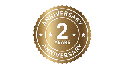 Golden Two Year Anniversary Seal with Stars and Serrated Edge Design.