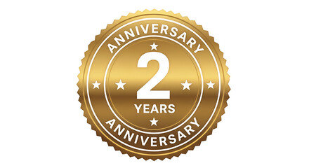 Gold 2 Year Anniversary Seal with White Text and Stars.