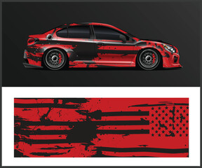 Red and Black Car Wrap Design with American Flag Theme