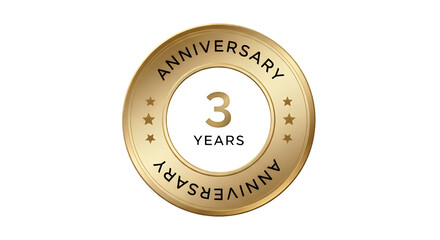 Gold 3rd Anniversary Badge with Stars and Text.
