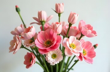 A bouquet of soft pink flowers on a white background